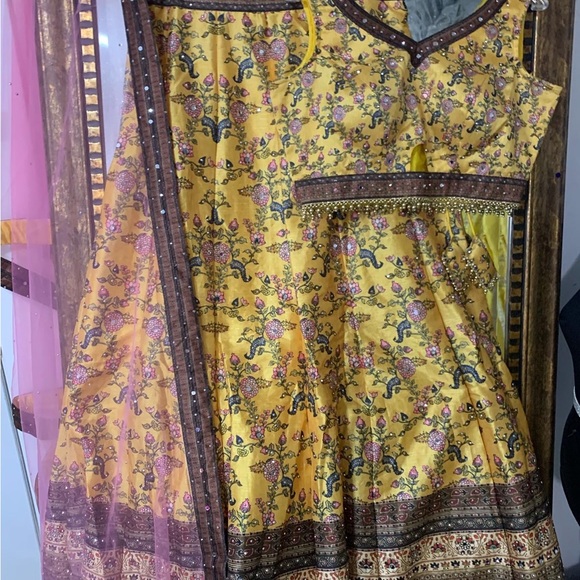 Silk prints lengha , more designs available now on Instagram at shandesigns2020 - Picture 6 of 8